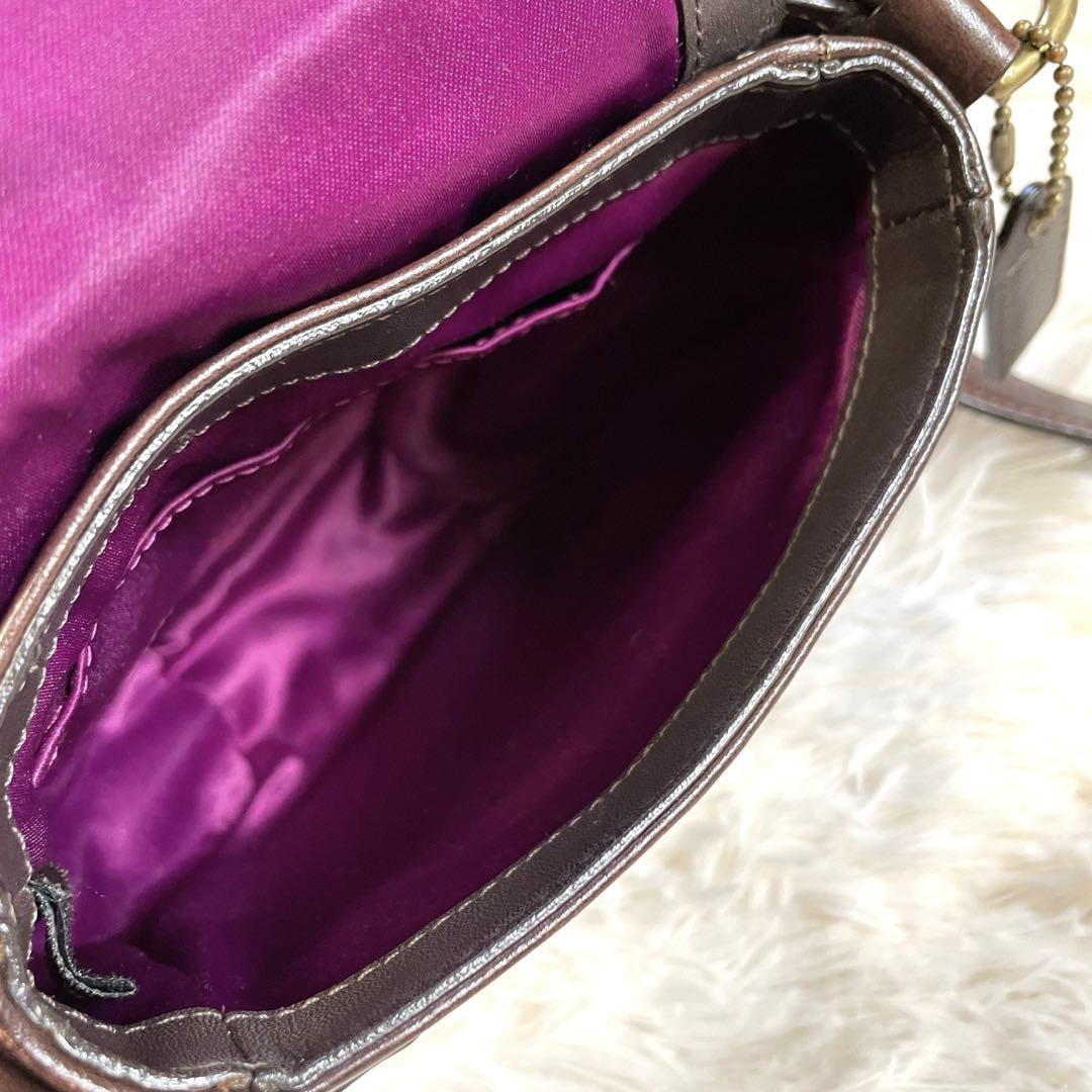 COACH Mini Saddle Bag Shoulder Bag Purse Dark Brown Purple Authentic