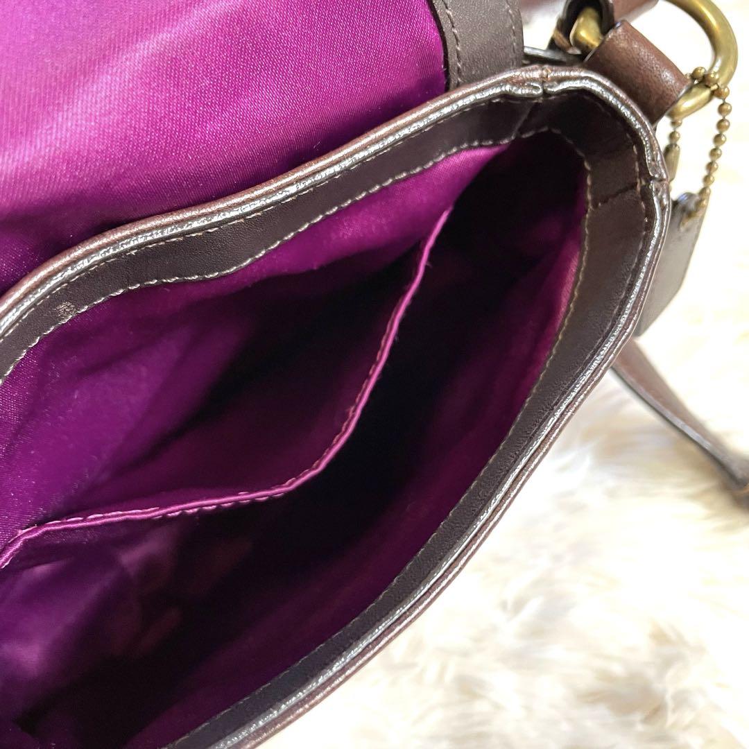 COACH Mini Saddle Bag Shoulder Bag Purse Dark Brown Purple Authentic