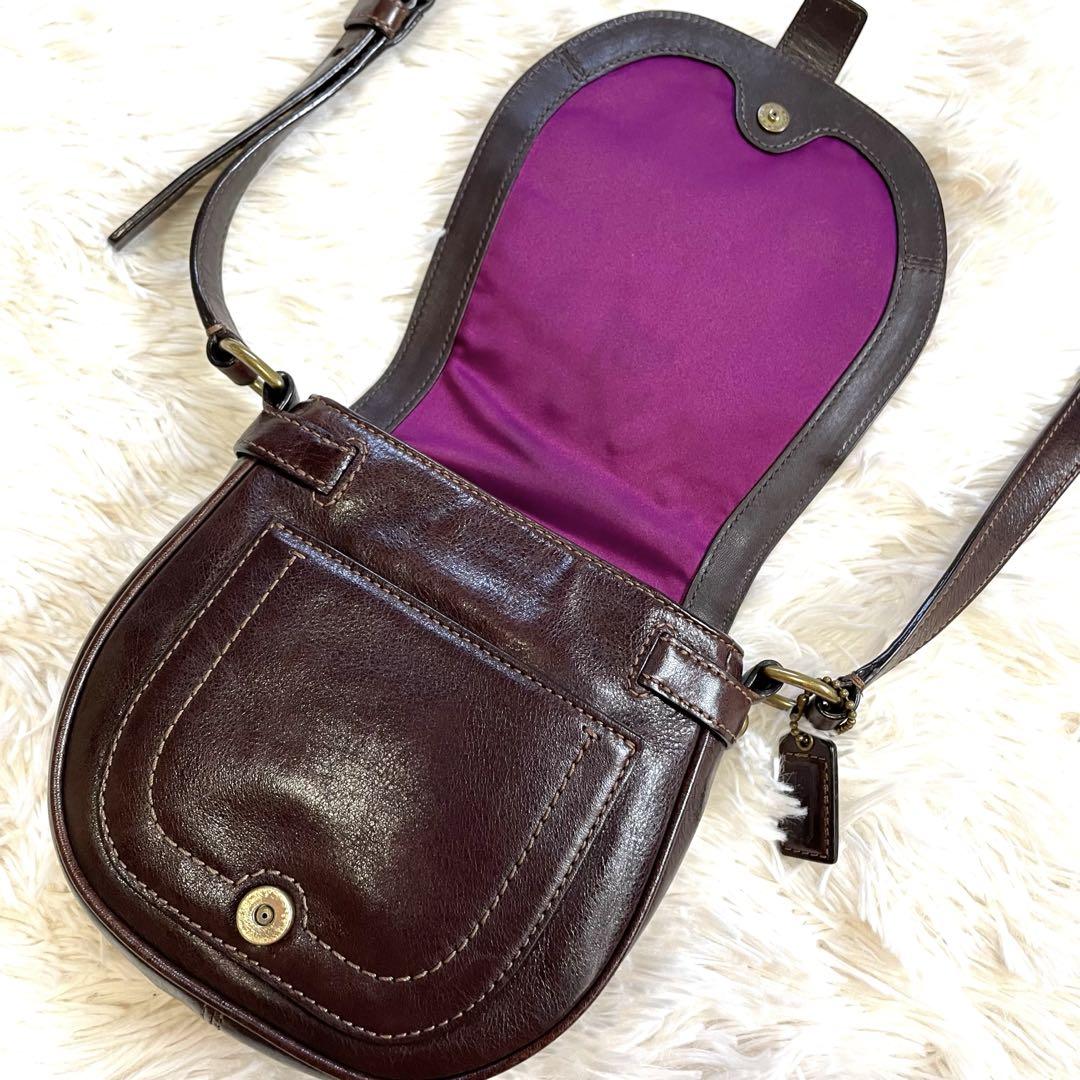 COACH Mini Saddle Bag Shoulder Bag Purse Dark Brown Purple Authentic