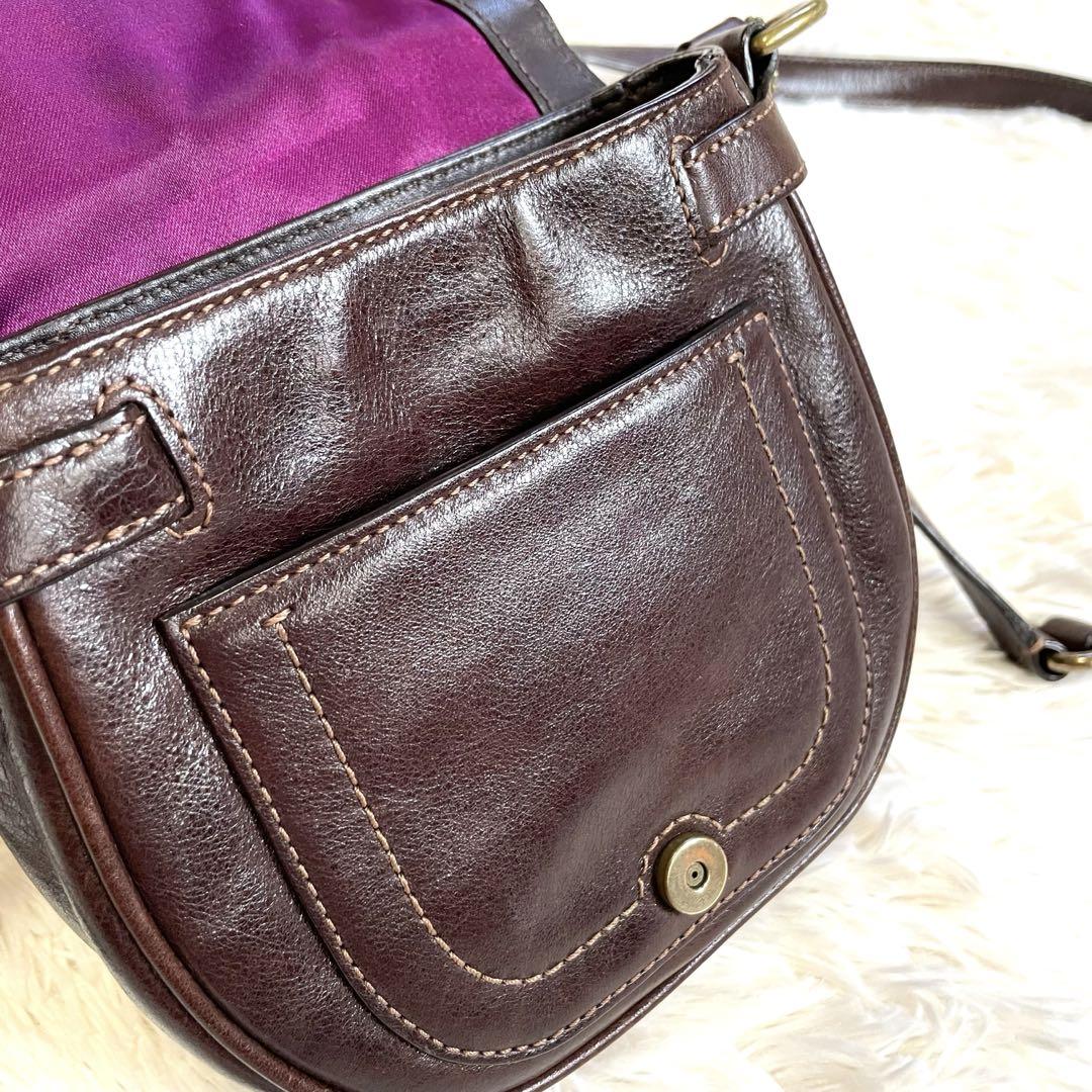 COACH Mini Saddle Bag Shoulder Bag Purse Dark Brown Purple Authentic