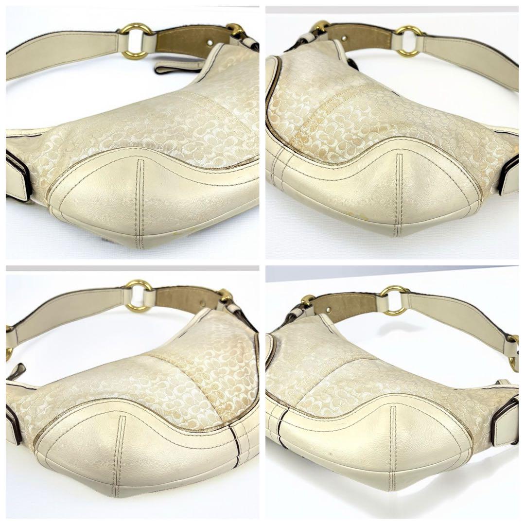 COACH Accessory Pouch Hand Bag Tote Purse Signature Canvas Leather White Gold