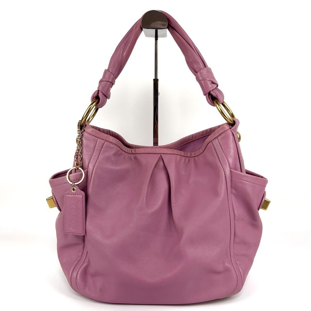 COACH Shoulder Bag Purse Turn Lock 13412 Leather Pink Authentic