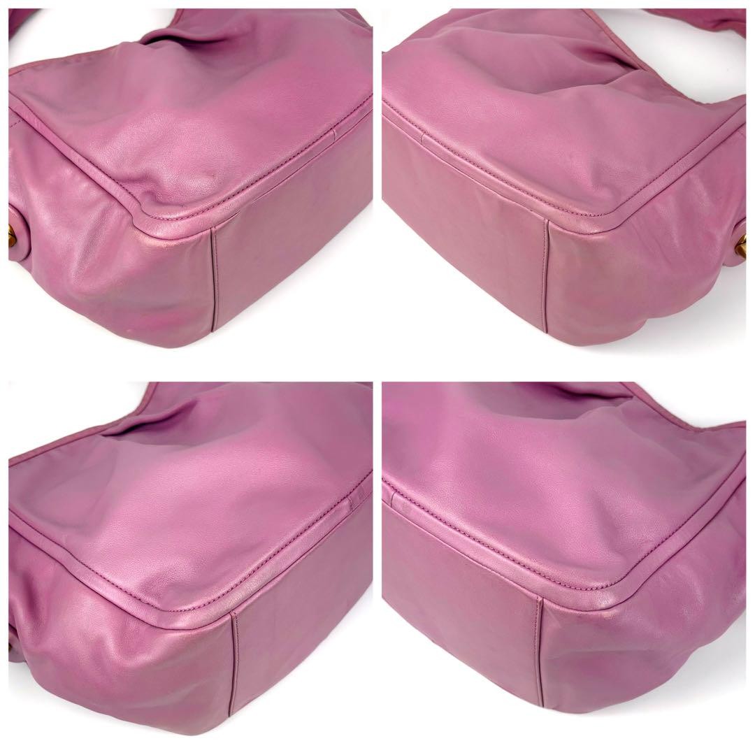COACH Shoulder Bag Purse Turn Lock 13412 Leather Pink Authentic