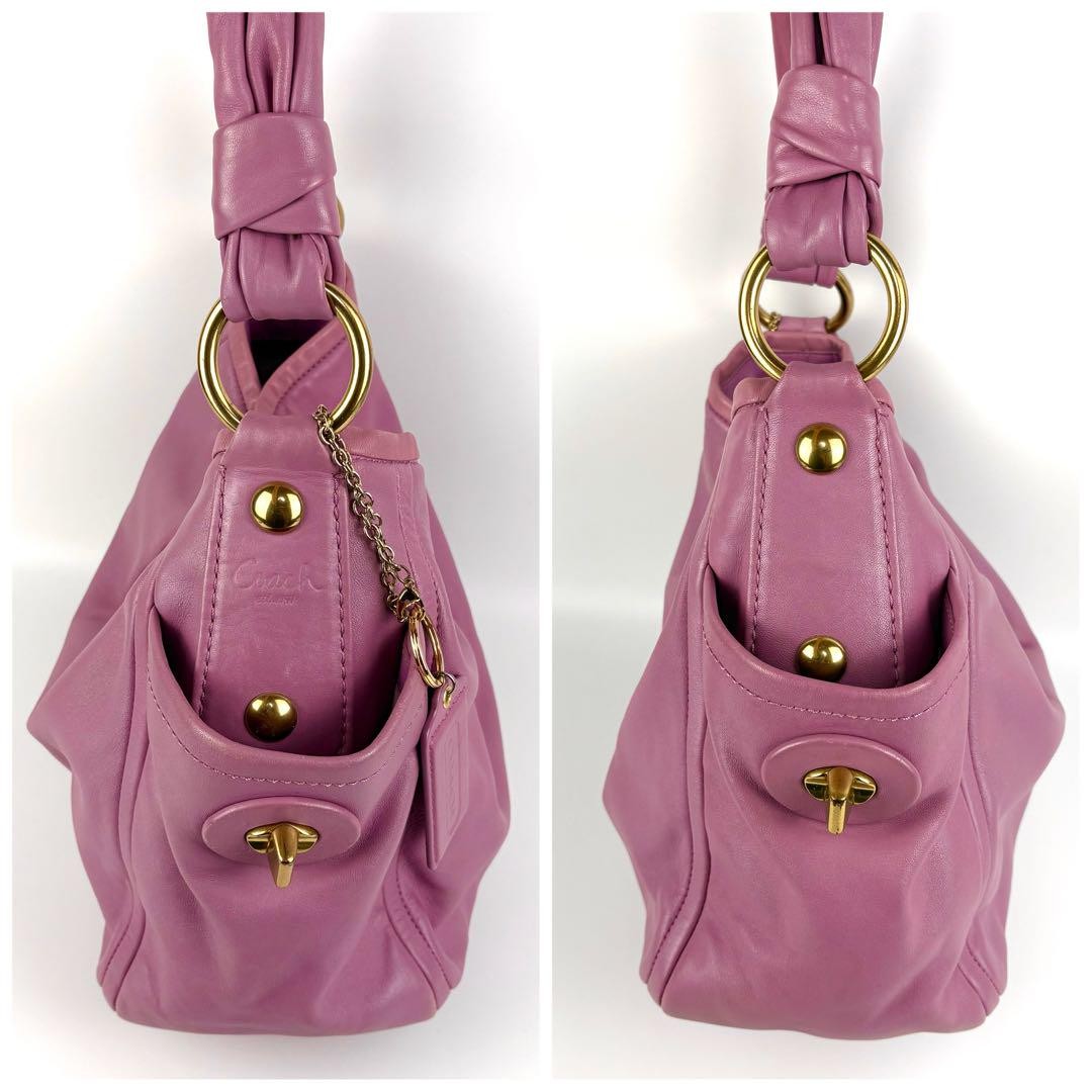COACH Shoulder Bag Purse Turn Lock 13412 Leather Pink Authentic