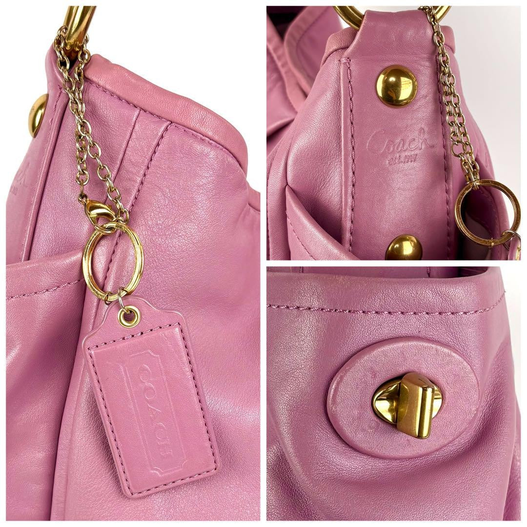 COACH Shoulder Bag Purse Turn Lock 13412 Leather Pink Authentic