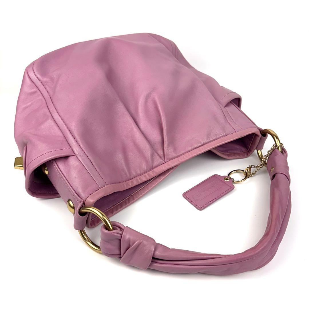 COACH Shoulder Bag Purse Turn Lock 13412 Leather Pink Authentic