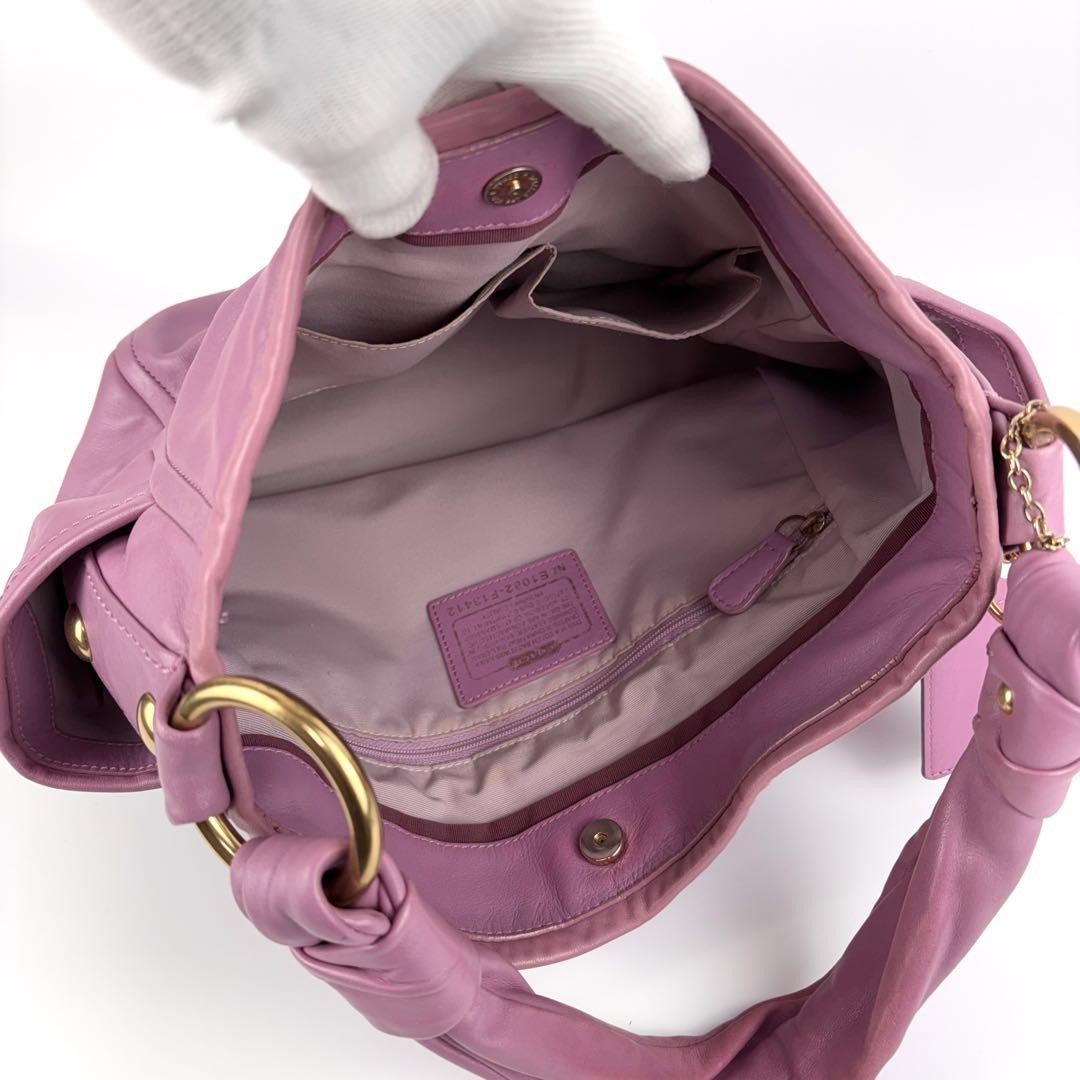 COACH Shoulder Bag Purse Turn Lock 13412 Leather Pink Authentic