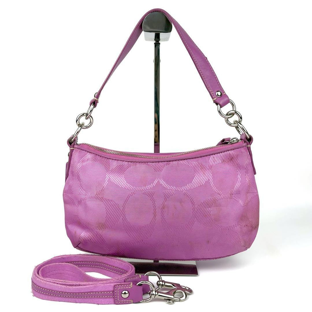 COACH Hand Bag Tote Purse 2way Signature 15233 Canvas Leather Pink Authentic