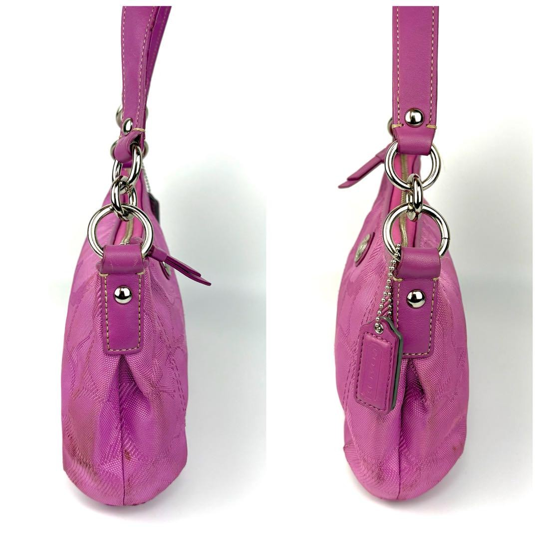 COACH Hand Bag Tote Purse 2way Signature 15233 Canvas Leather Pink Authentic