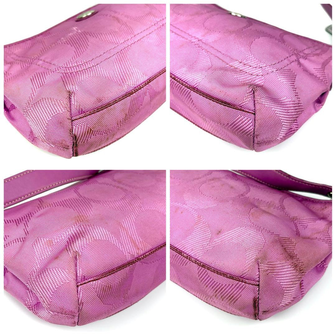 COACH Hand Bag Tote Purse 2way Signature 15233 Canvas Leather Pink Authentic