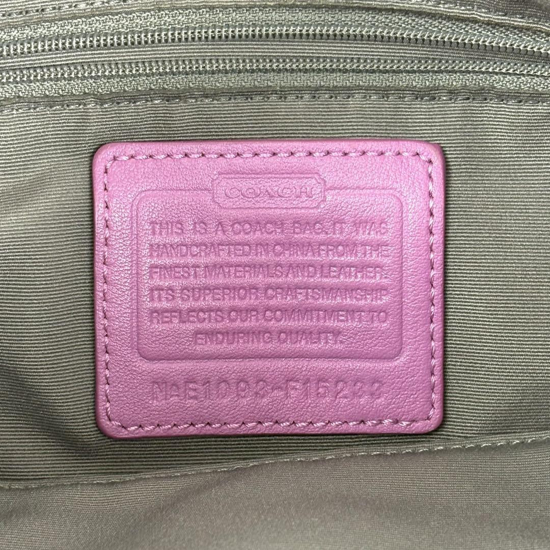 COACH Hand Bag Tote Purse 2way Signature 15233 Canvas Leather Pink Authentic