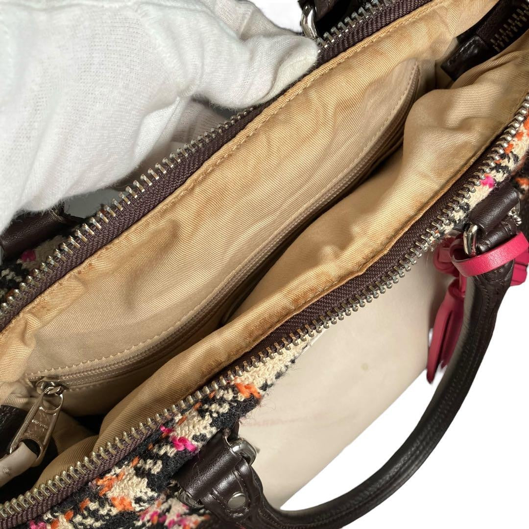 COACH Hand Shoulder Bag Tote Purse 2way 21543 Tweed Leather Multicolor Authentic