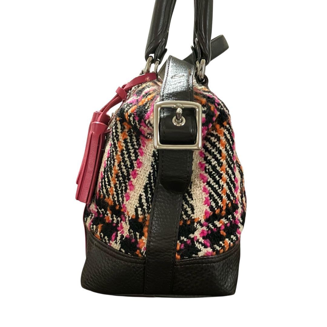 COACH Hand Shoulder Bag Tote Purse 2way 21543 Tweed Leather Multicolor Authentic