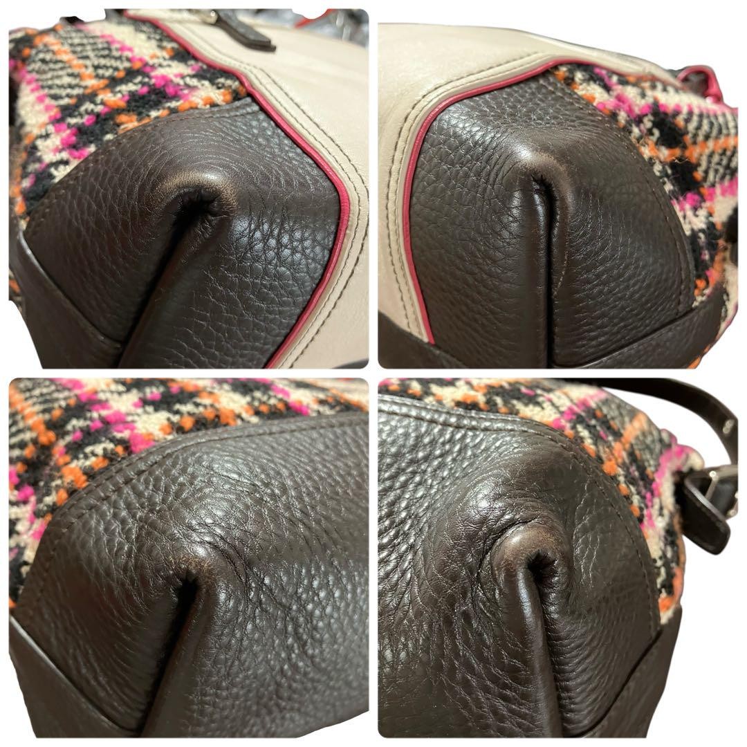 COACH Hand Shoulder Bag Tote Purse 2way 21543 Tweed Leather Multicolor Authentic