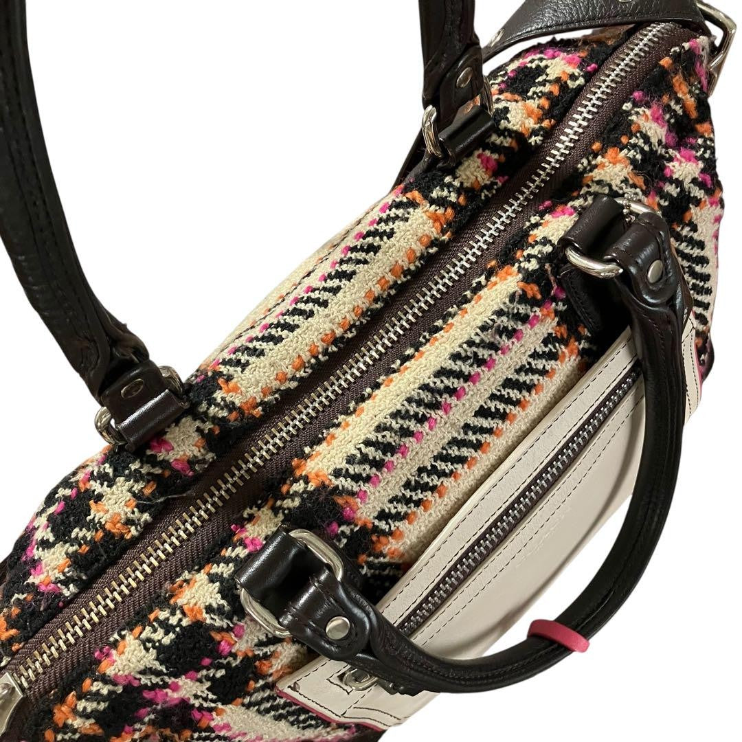 COACH Hand Shoulder Bag Tote Purse 2way 21543 Tweed Leather Multicolor Authentic