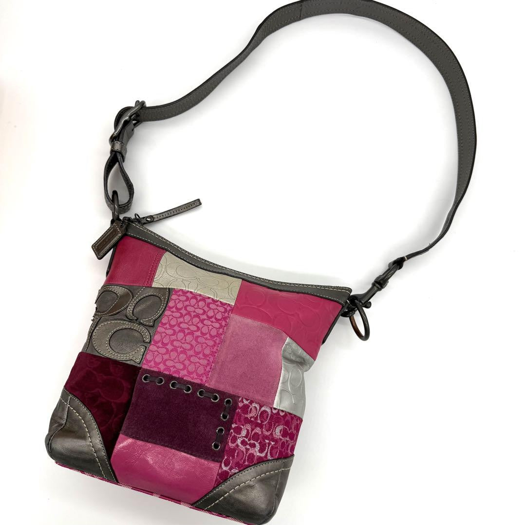 COACH Shoulder Bag Purse Signature Patchwork Pink Authentic