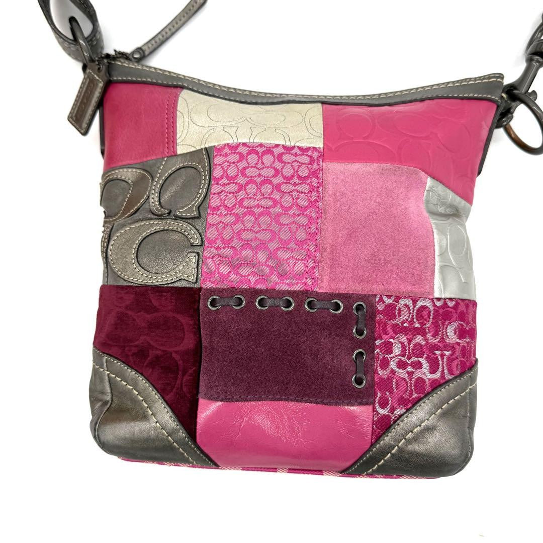 COACH Shoulder Bag Purse Signature Patchwork Pink Authentic