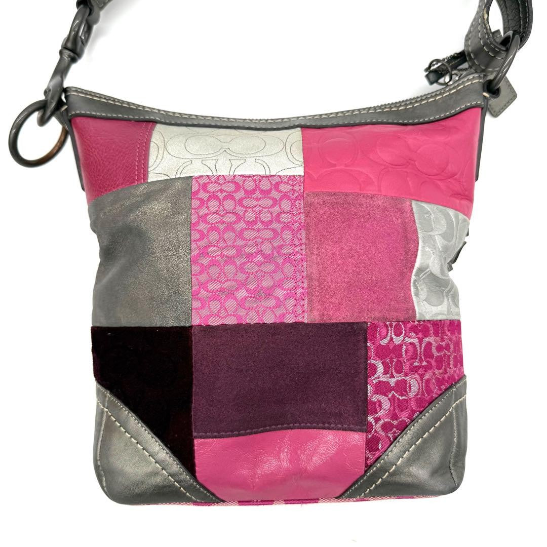 COACH Shoulder Bag Purse Signature Patchwork Pink Authentic