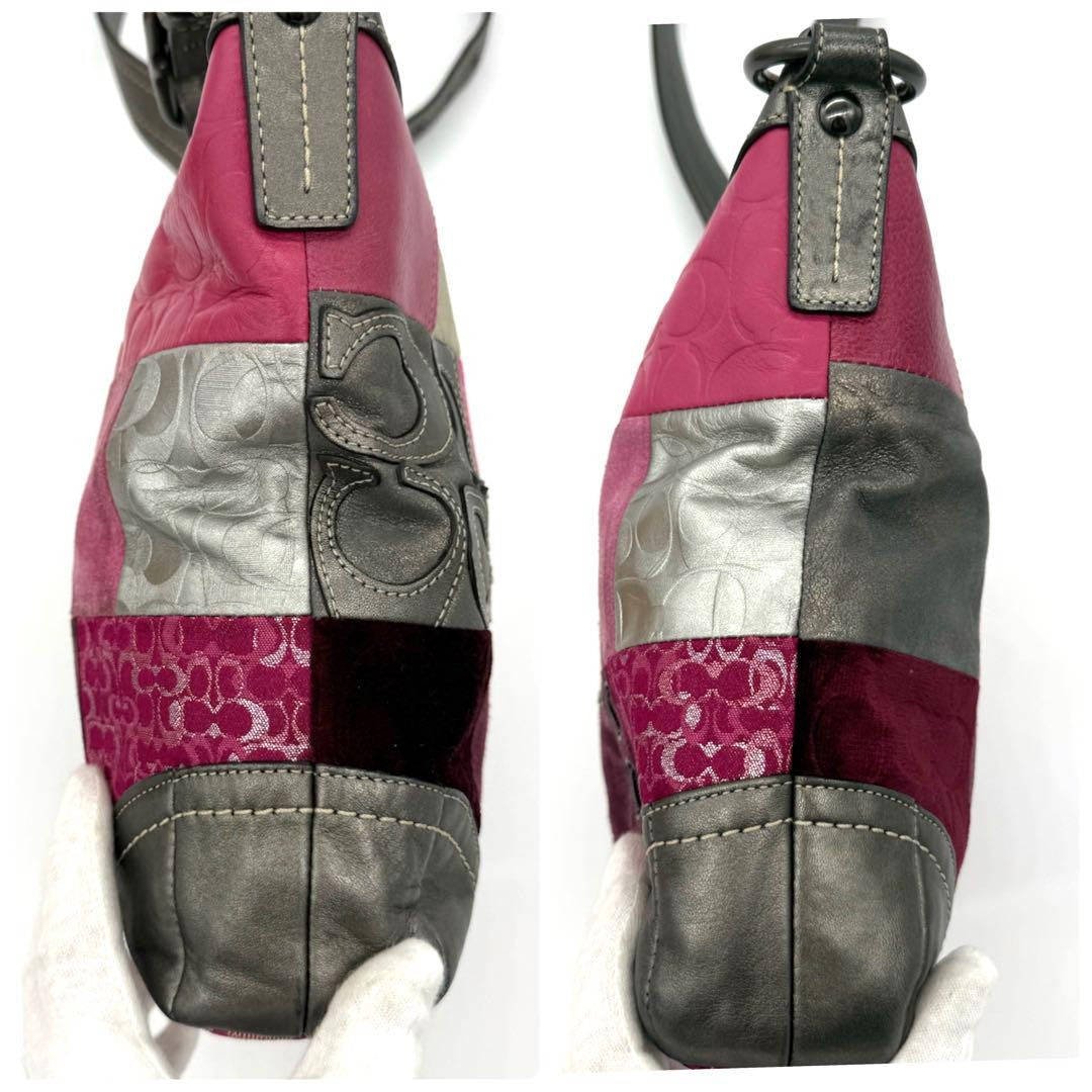 COACH Shoulder Bag Purse Signature Patchwork Pink Authentic