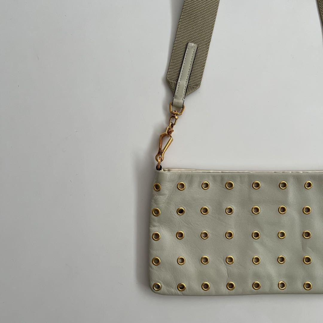 PRADA Shoulder Bag Purse Leather Beige Gold Authentic