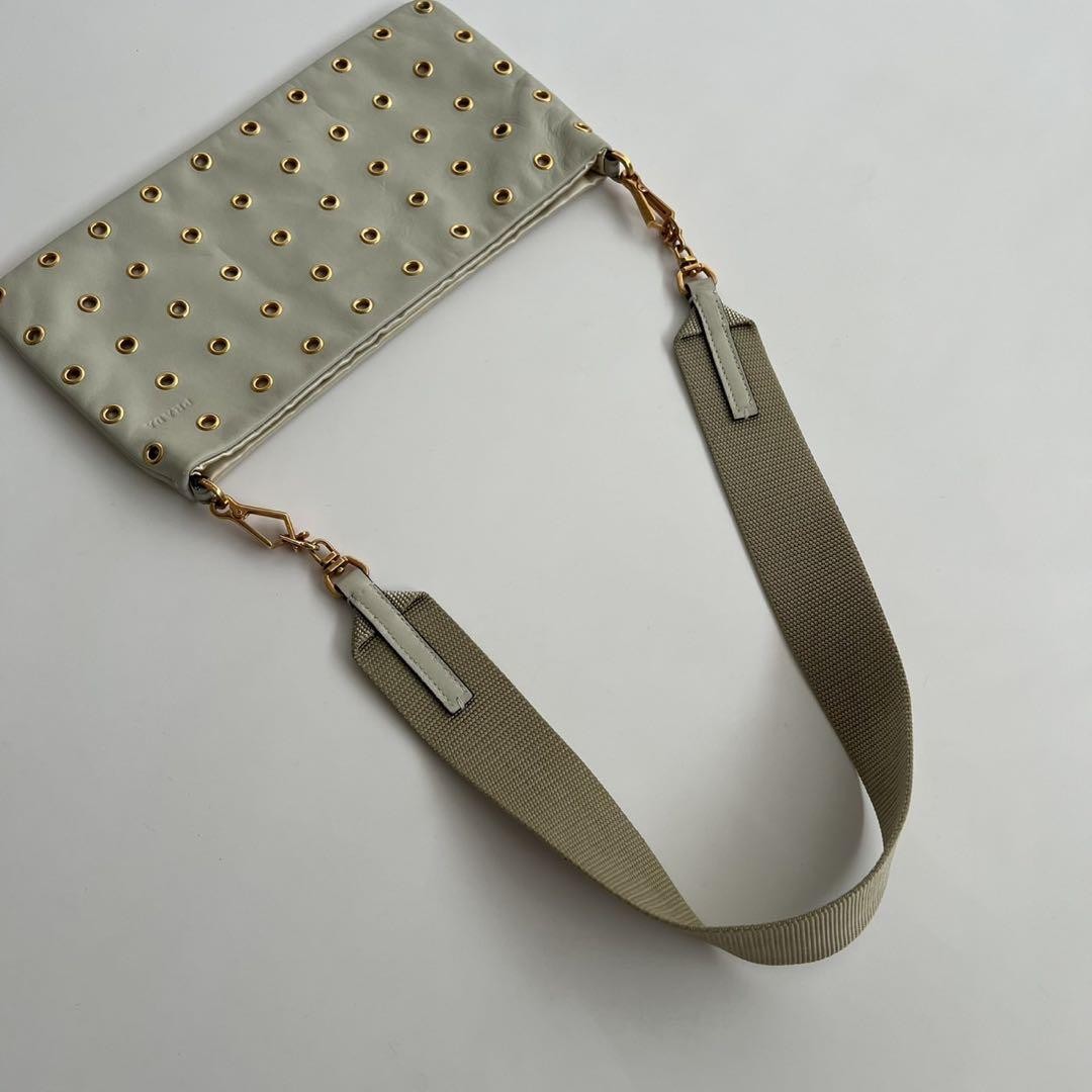 PRADA Shoulder Bag Purse Leather Beige Gold Authentic
