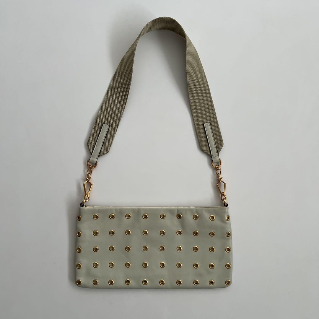 PRADA Shoulder Bag Purse Leather Beige Gold Authentic