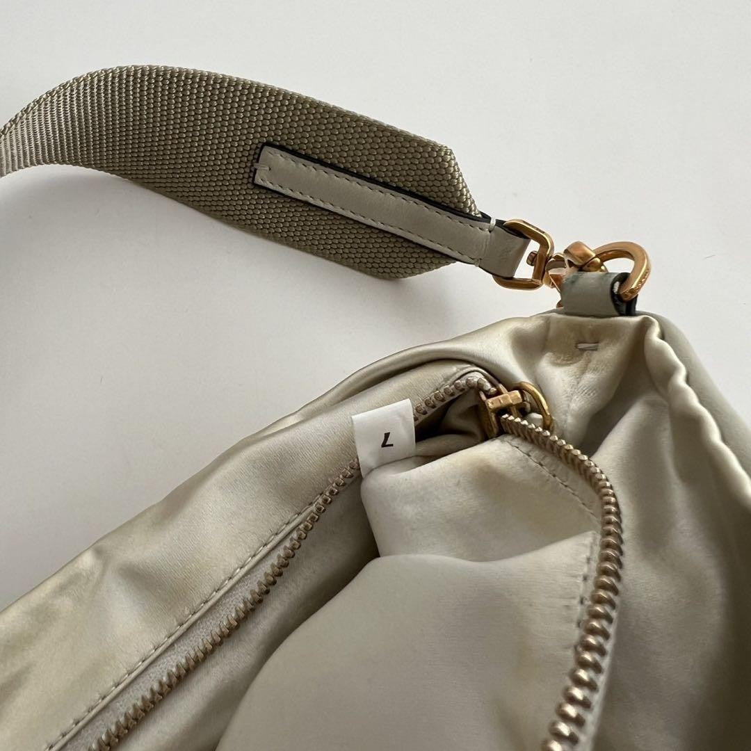PRADA Shoulder Bag Purse Leather Beige Gold Authentic