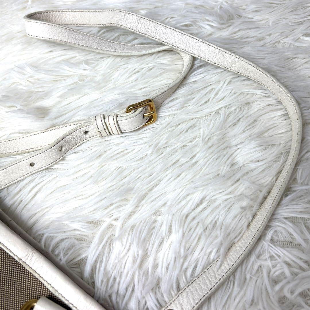PRADA Hand Shoulder Bag Tote Purse 2way Logo Canvas Leather Beige White Auth