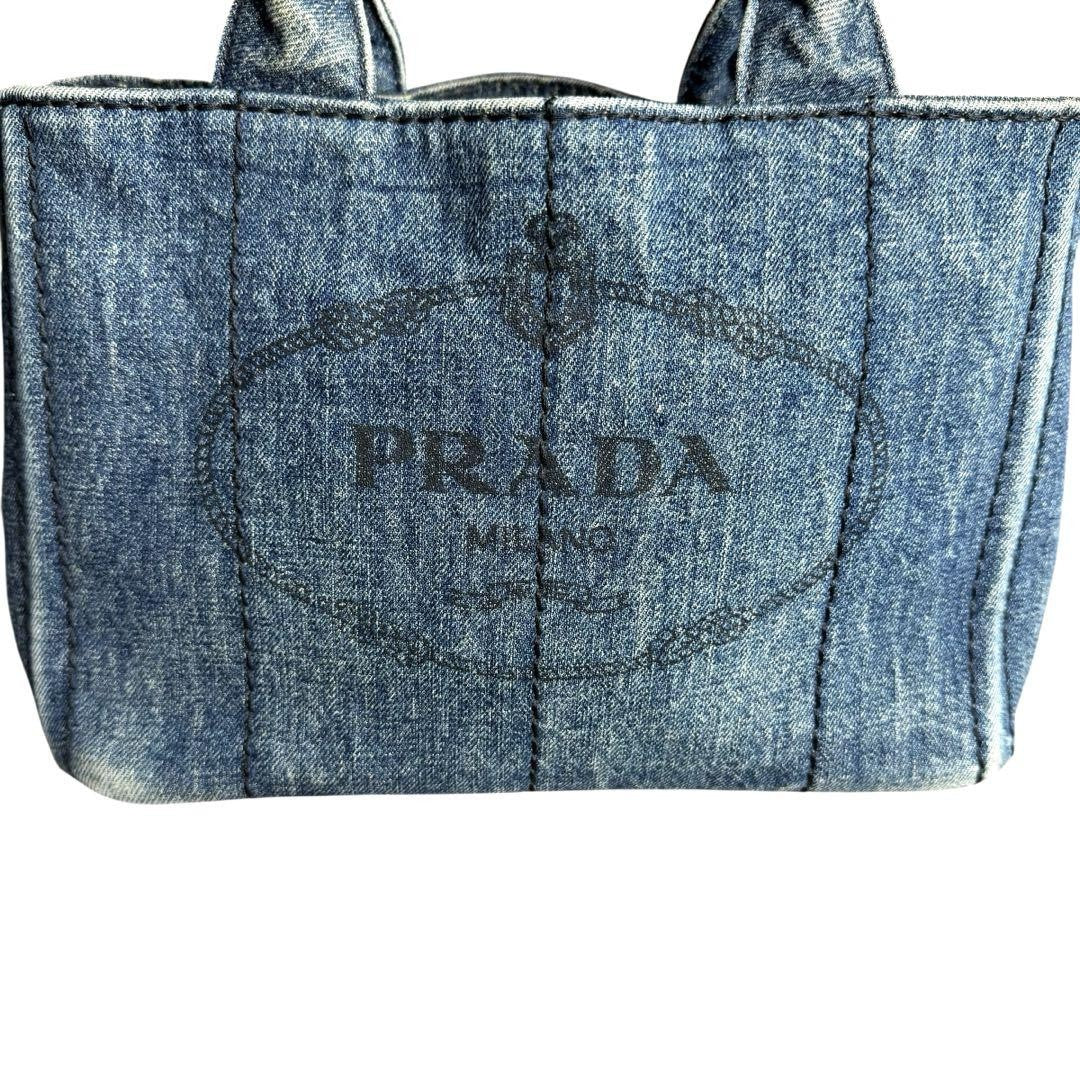 PRADA Hand Bag Tote Purse 2way Logo Canapa Denim Blue Authentic
