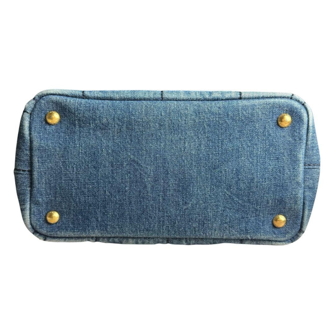 PRADA Hand Bag Tote Purse 2way Logo Canapa Denim Blue Authentic