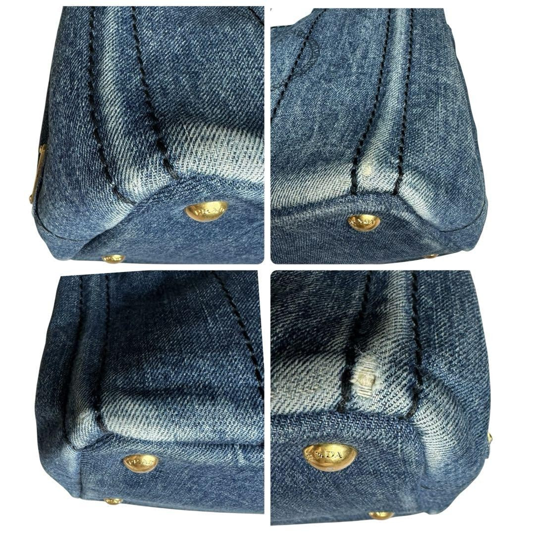 PRADA Hand Bag Tote Purse 2way Logo Canapa Denim Blue Authentic