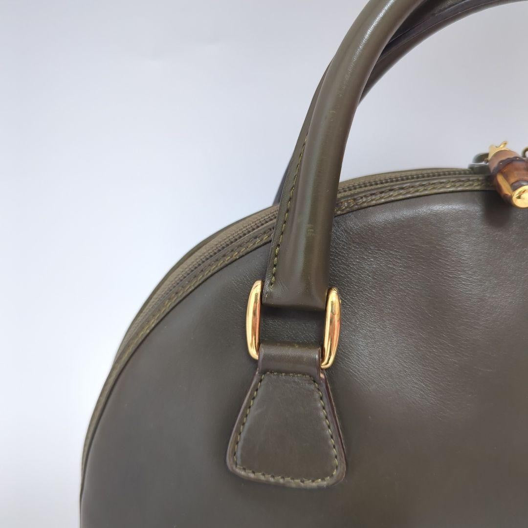 GUCCI Hand Bag Tote Purse Bamboo Leather Khaki Authentic