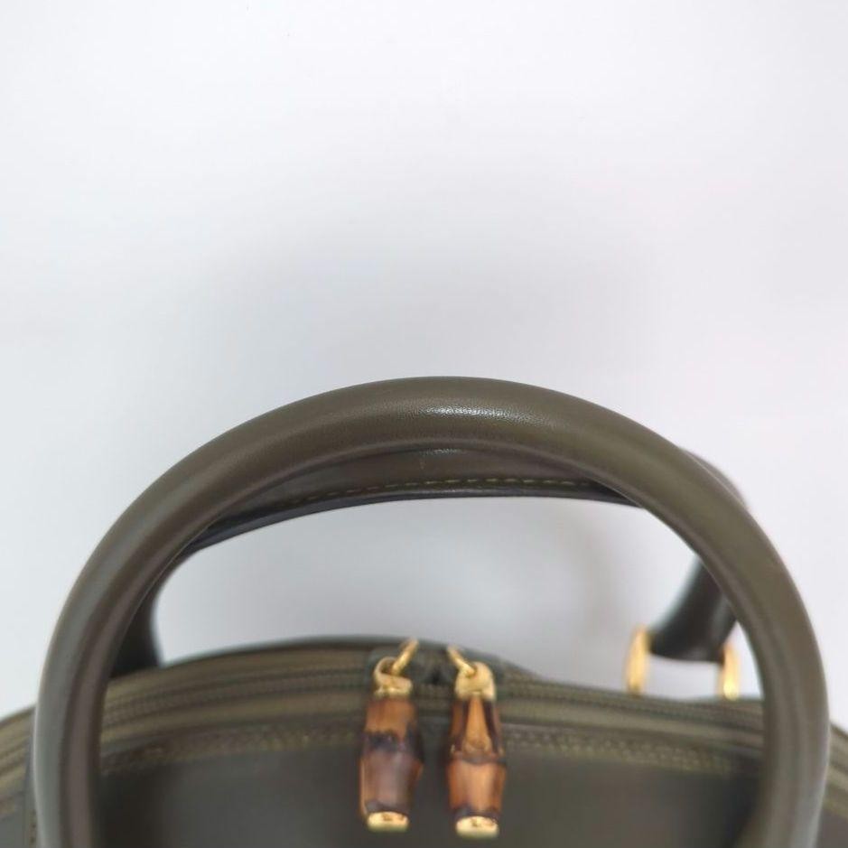 GUCCI Hand Bag Tote Purse Bamboo Leather Khaki Authentic