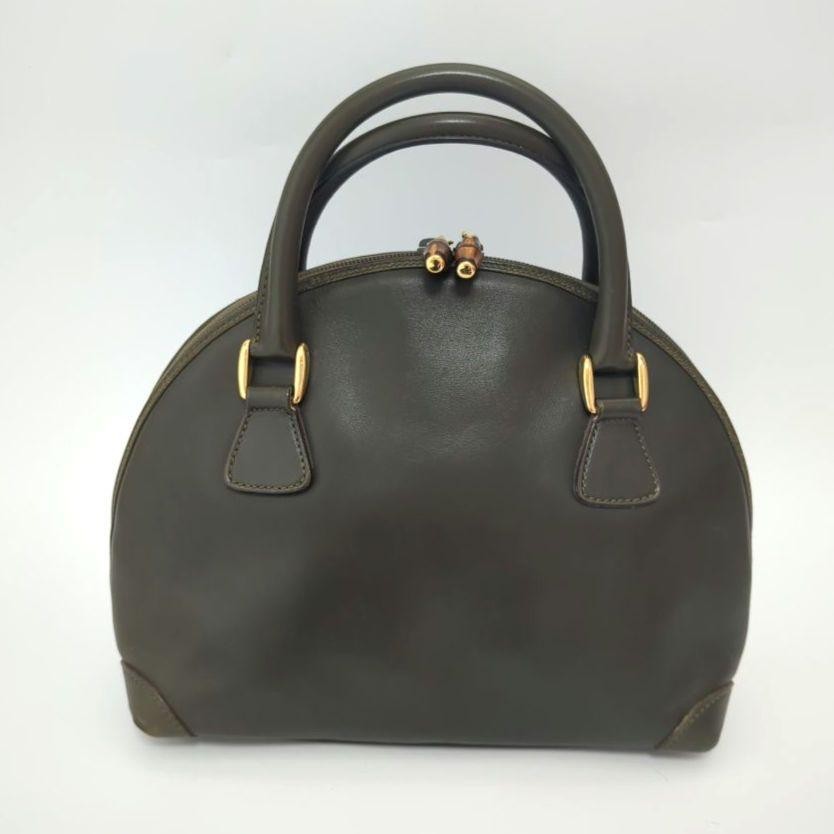 GUCCI Hand Bag Tote Purse Bamboo Leather Khaki Authentic