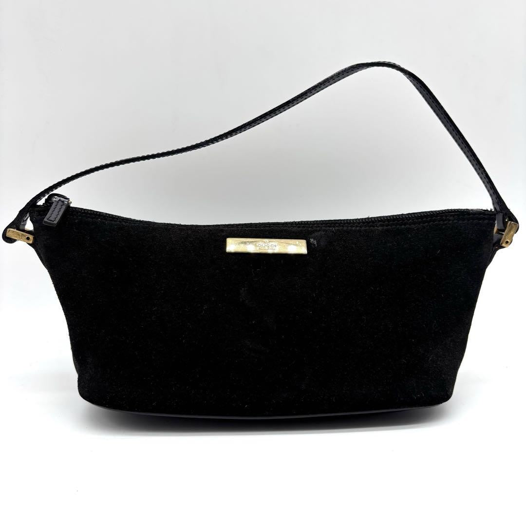 GUCCI Accessory Pouch Hand Bag Tote Purse Suede Black Authentic