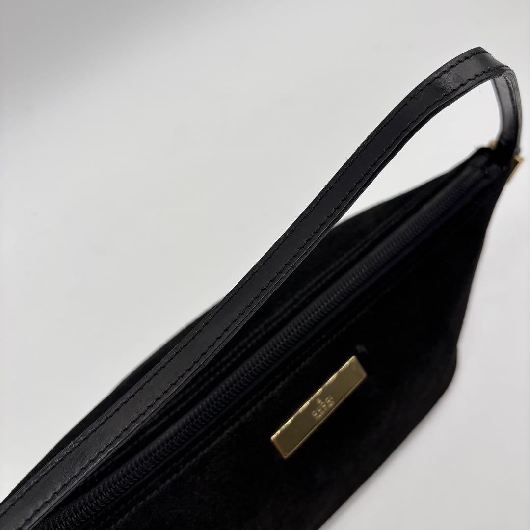 GUCCI Accessory Pouch Hand Bag Tote Purse Suede Black Authentic
