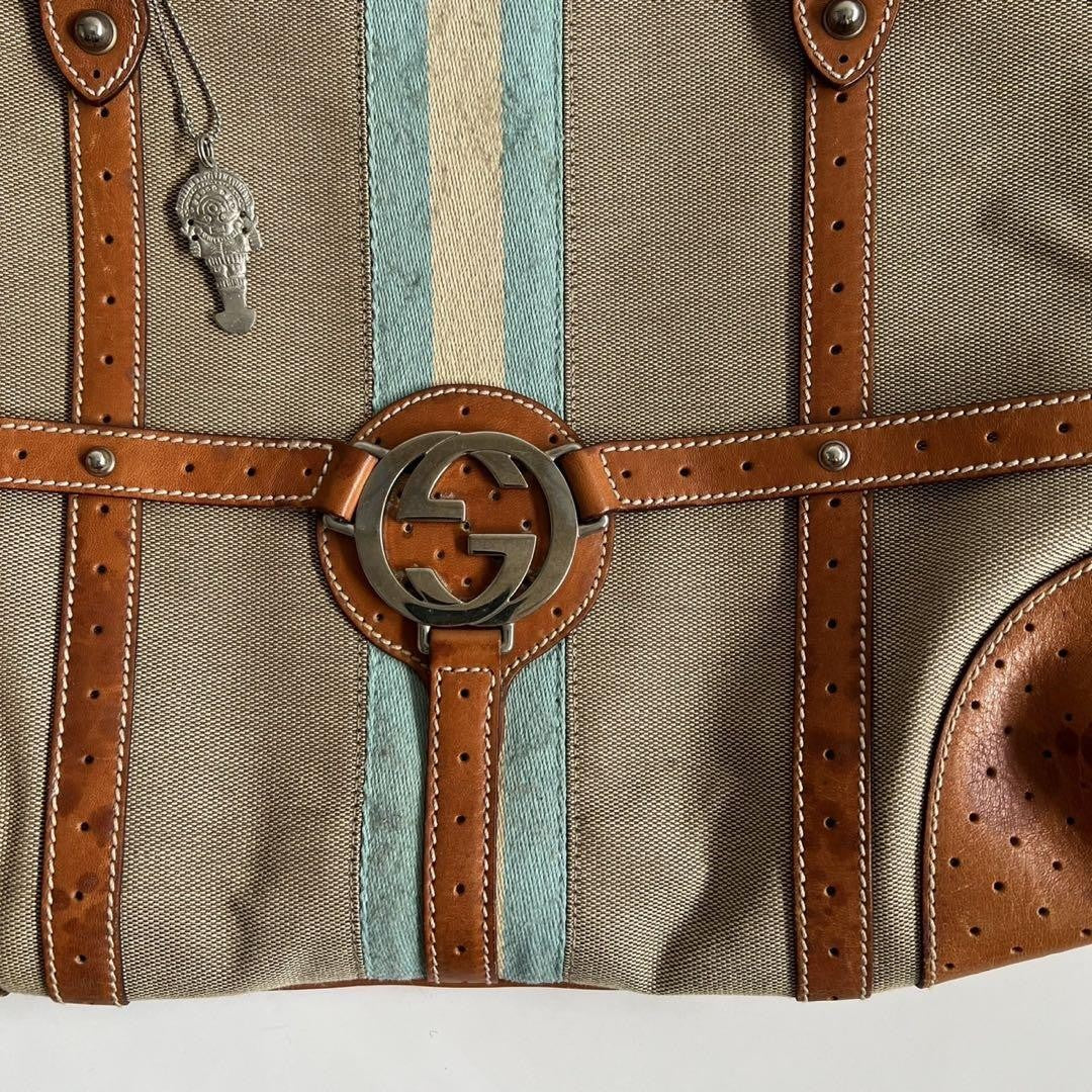 GUCCI Hand Bag Tote Purse Sherry Line Interlocking Beige Brown Authentic