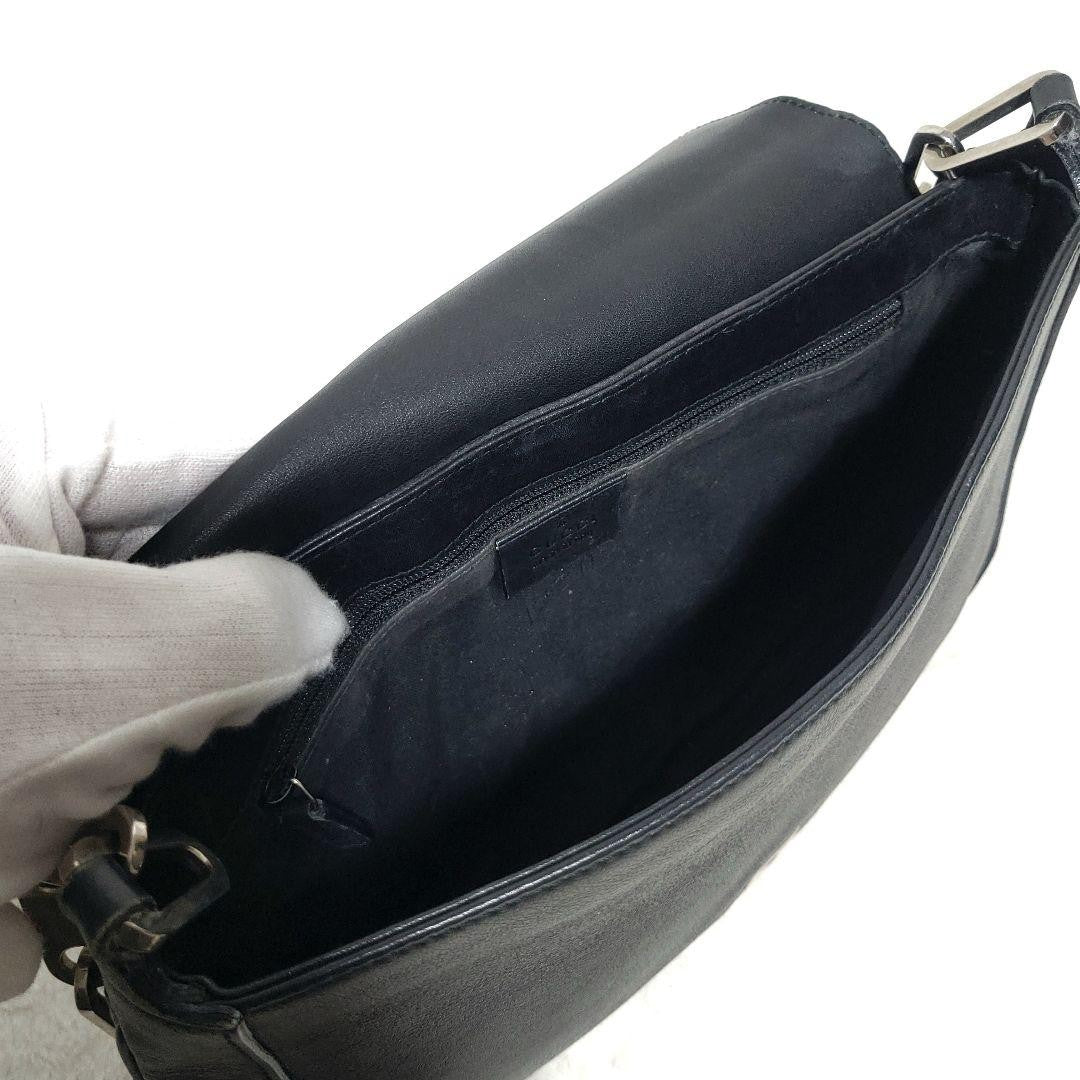 GUCCI Hand Bag Tote Purse Chain Leather Black Authentic
