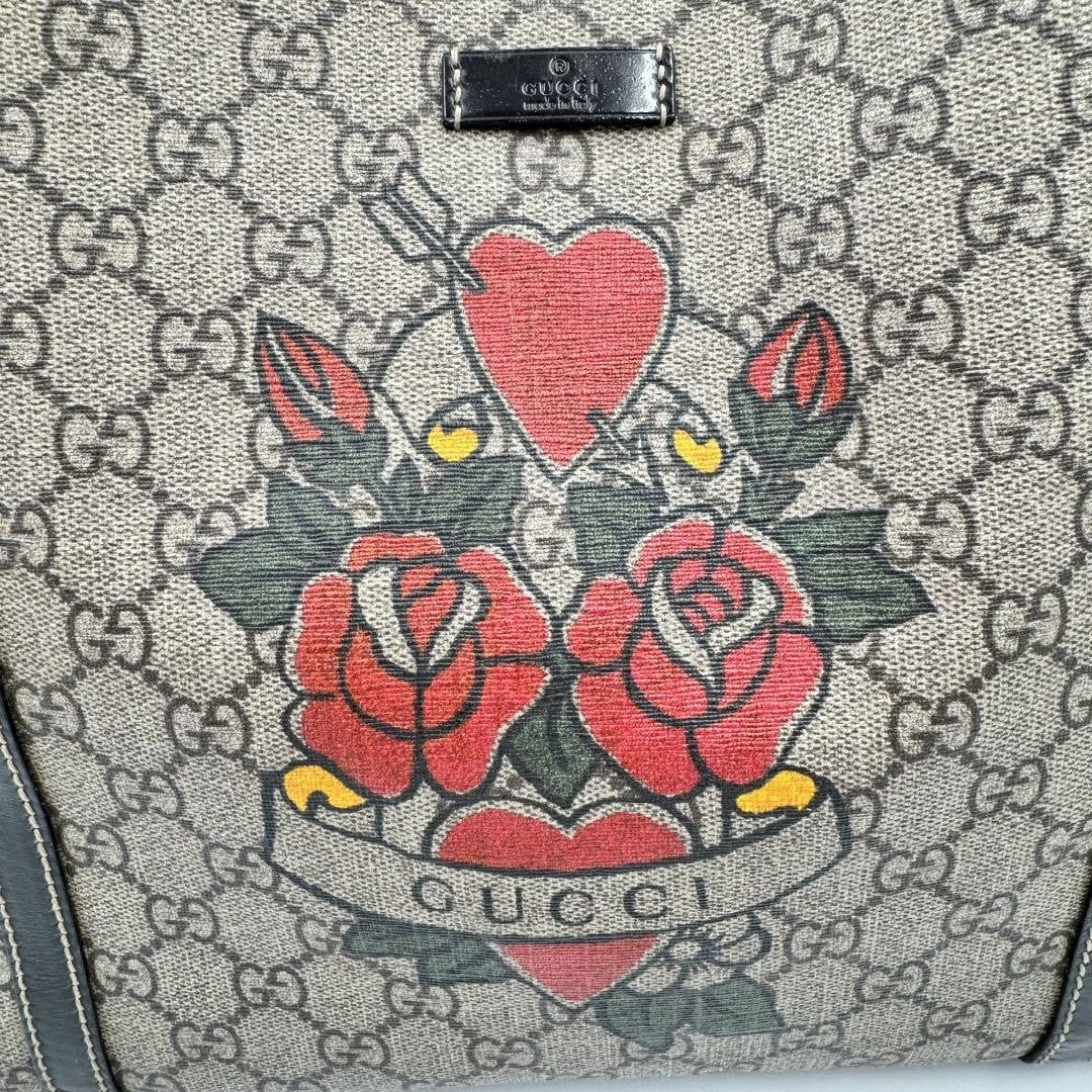 GUCCI Hand Bag Tote Purse GG PVC Leather Beige Brown Red Authentic