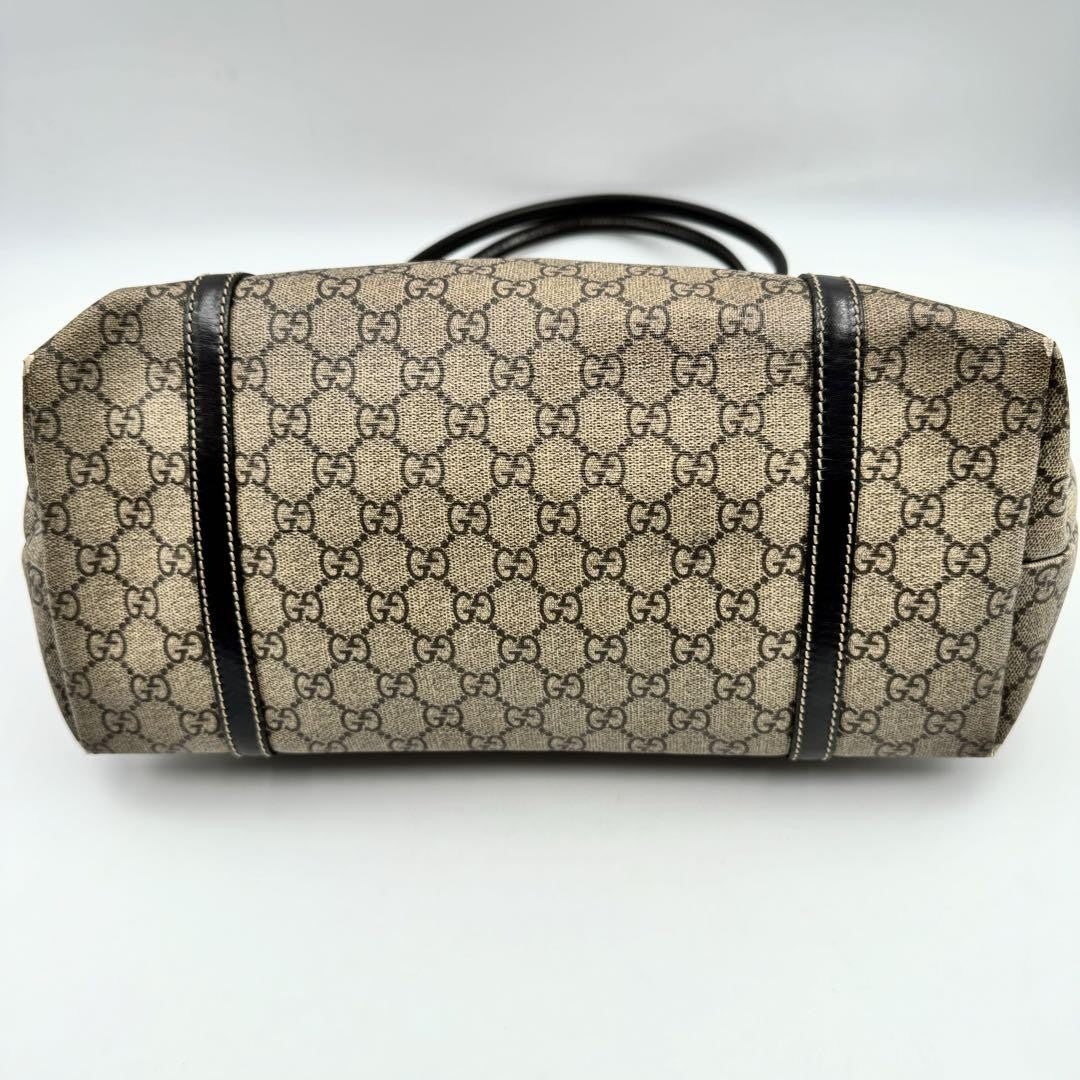 GUCCI Hand Bag Tote Purse GG PVC Leather Beige Brown Red Authentic