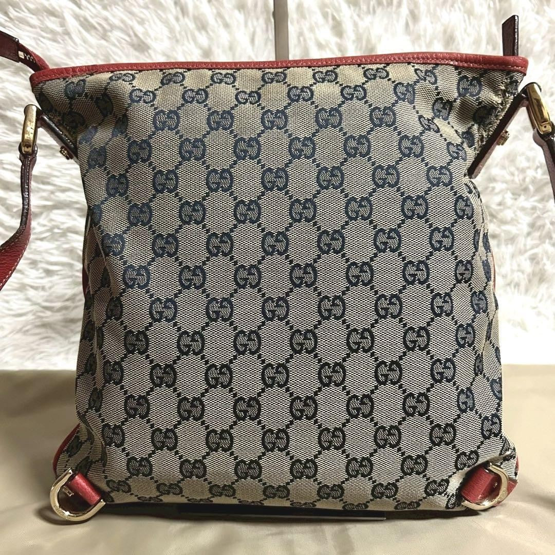 GUCCI Shoulder Bag Purse GG Canvas Beige Navy Red Authentic