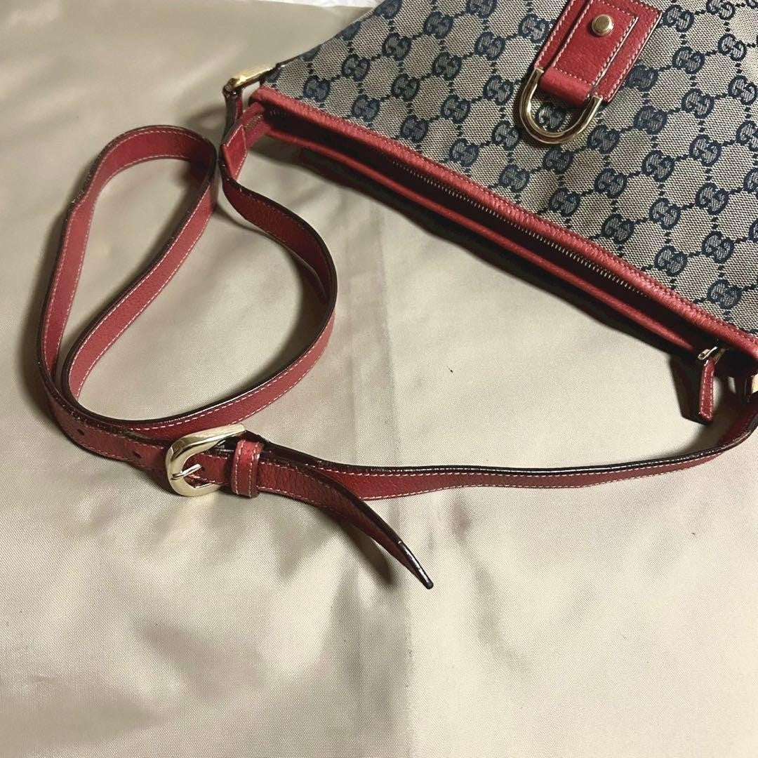 GUCCI Shoulder Bag Purse GG Canvas Beige Navy Red Authentic