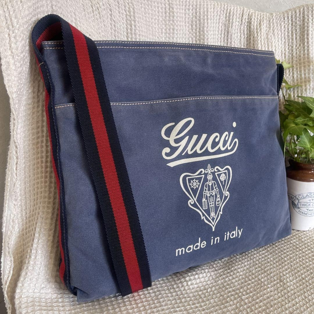 GUCCI Shoulder Bag Purse Canvas Blue Authentic