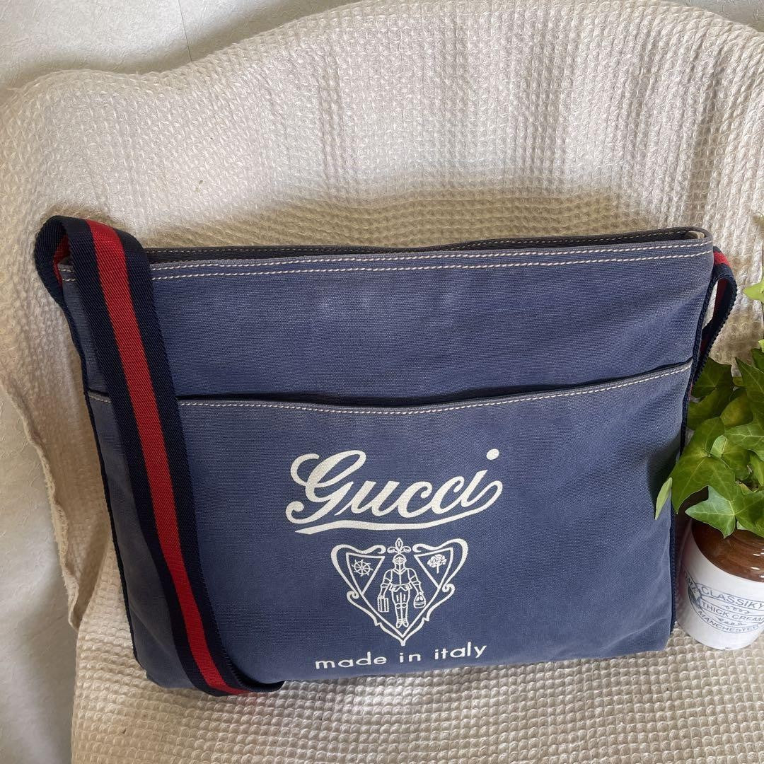 GUCCI Shoulder Bag Purse Canvas Blue Authentic