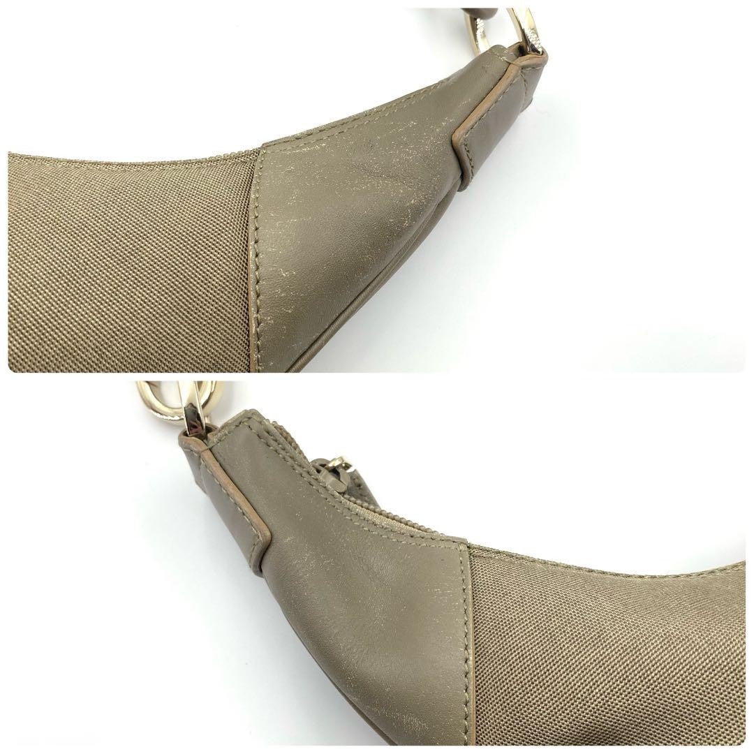 GUCCI Shoulder Bag Purse Canvas Leather Khaki Authentic