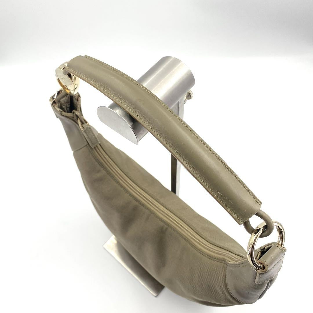 GUCCI Shoulder Bag Purse Canvas Leather Khaki Authentic