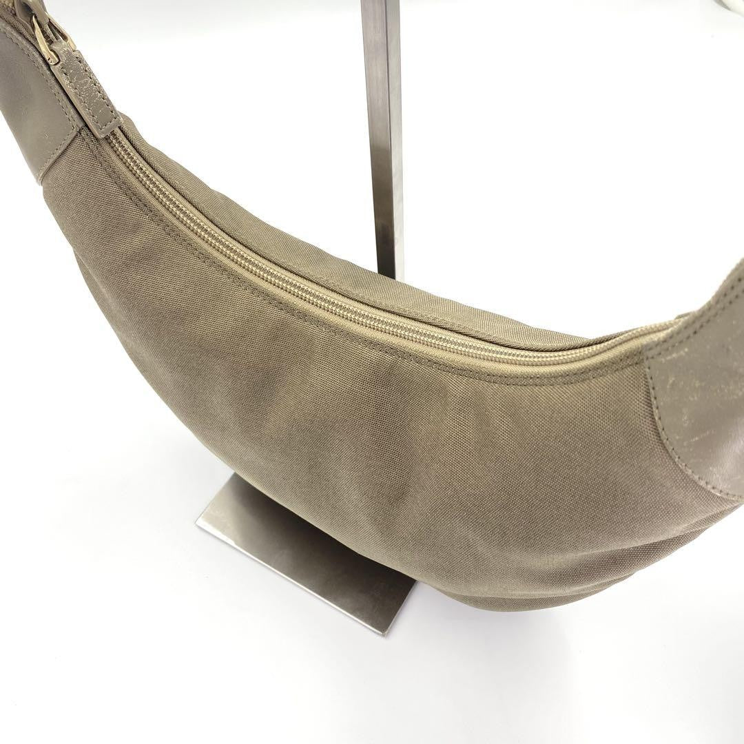 GUCCI Shoulder Bag Purse Canvas Leather Khaki Authentic