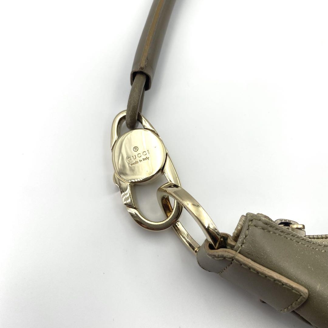 GUCCI Shoulder Bag Purse Canvas Leather Khaki Authentic