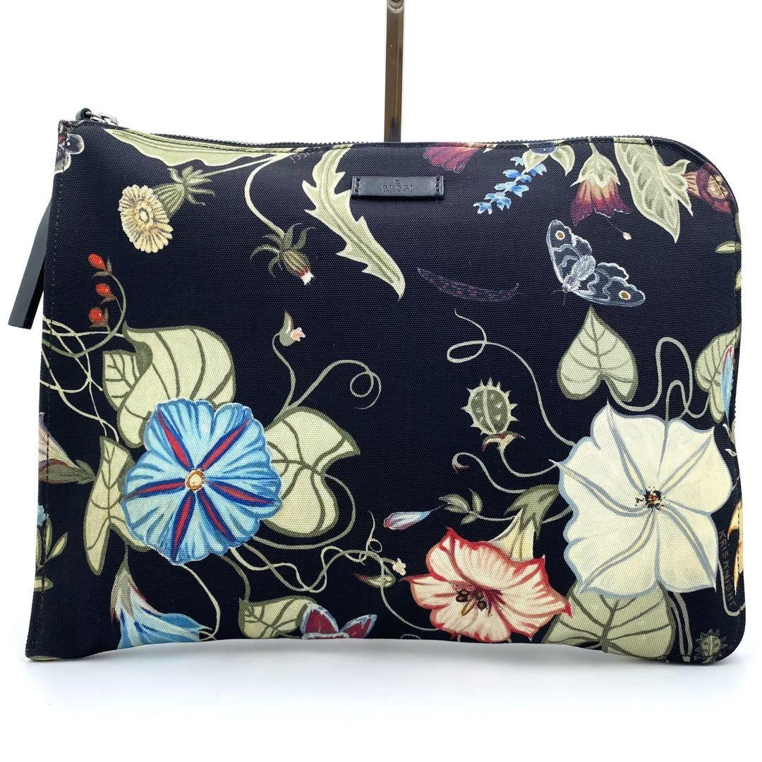 GUCCI Clutch Bag Second Bag Canvas Leather Black Multicolor Authentic