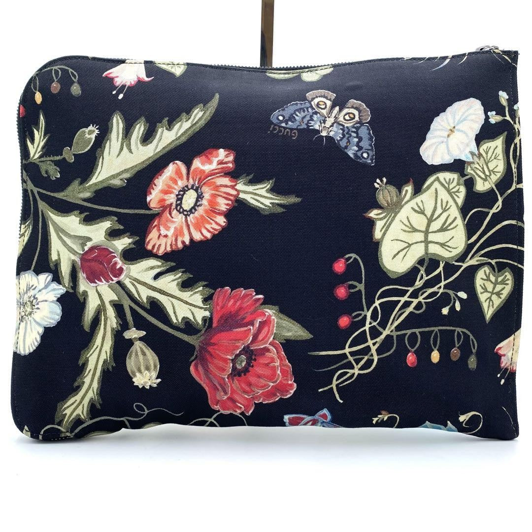 GUCCI Clutch Bag Second Bag Canvas Leather Black Multicolor Authentic